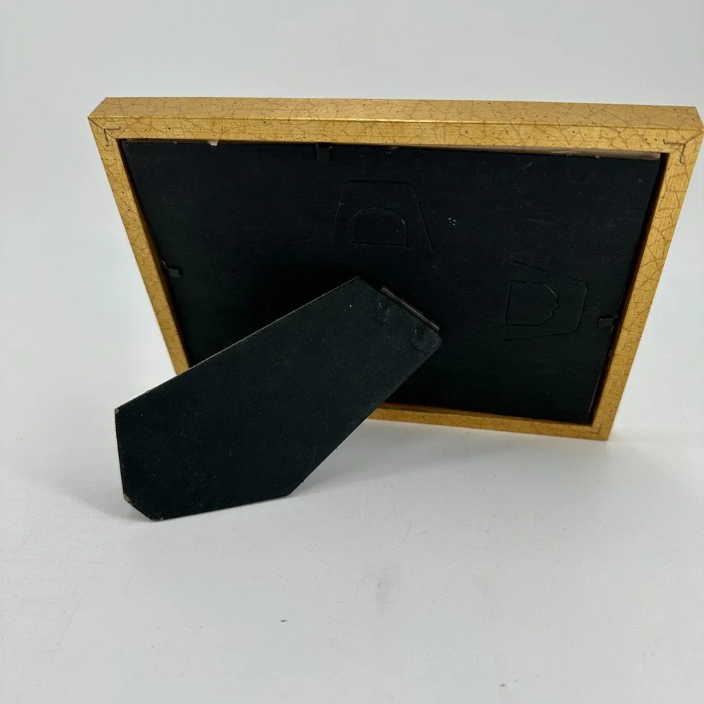 Vintage Gold Crackle Photo Frame with Butterfly & Flower Artwork Tabletop